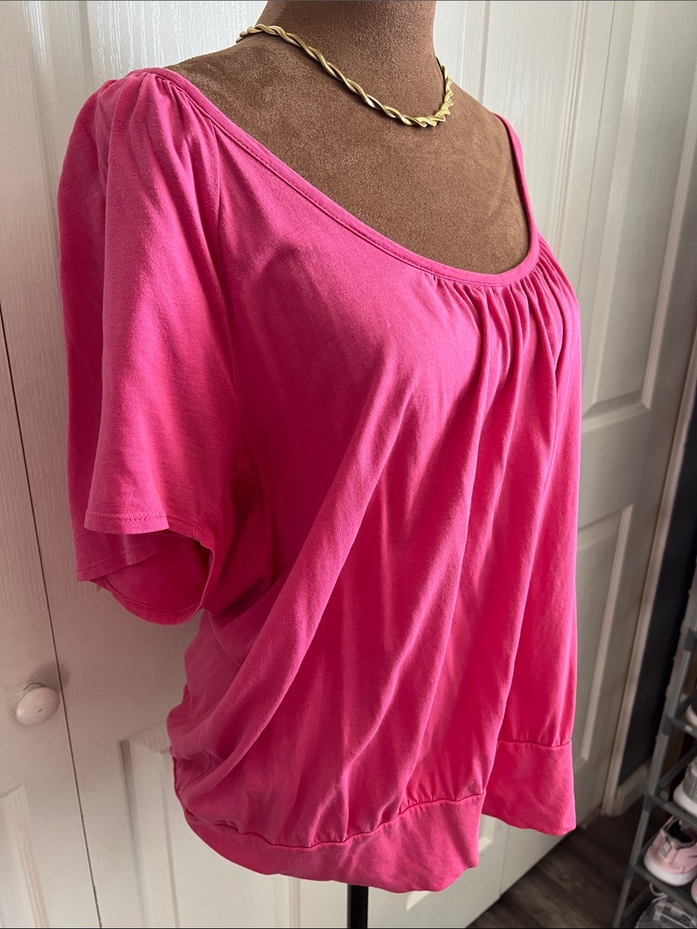 Old Navy Scoop Neck Flutter Sleeve Top - Hot Pink - Picture 2 of 5